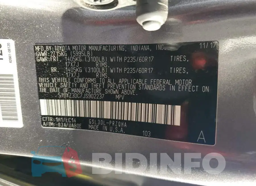 5TDYZ3DC7JS902237 Photo# 14