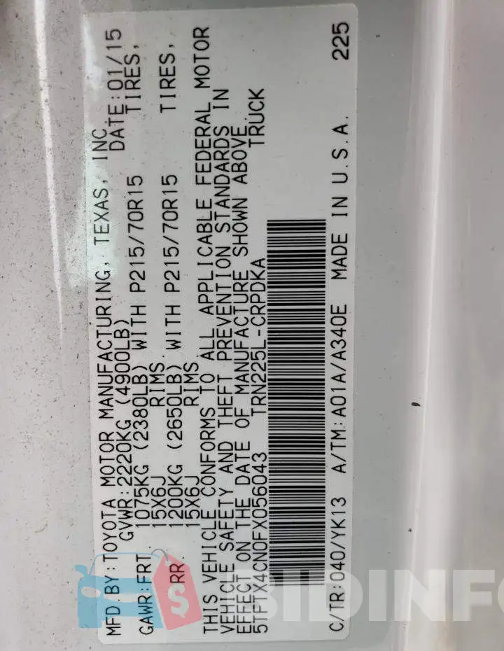 5TFTX4CN0FX056043 Photo# 12