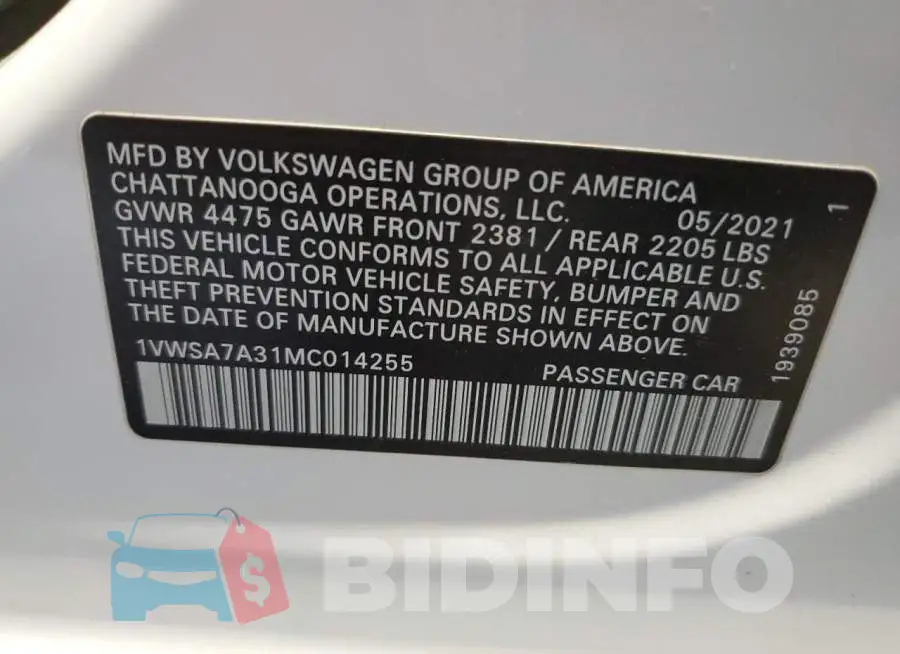 1VWSA7A31MC014255 Photo# 12