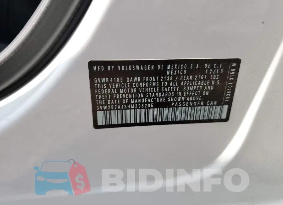 3VW2B7AJ3HM296205 Photo# 12