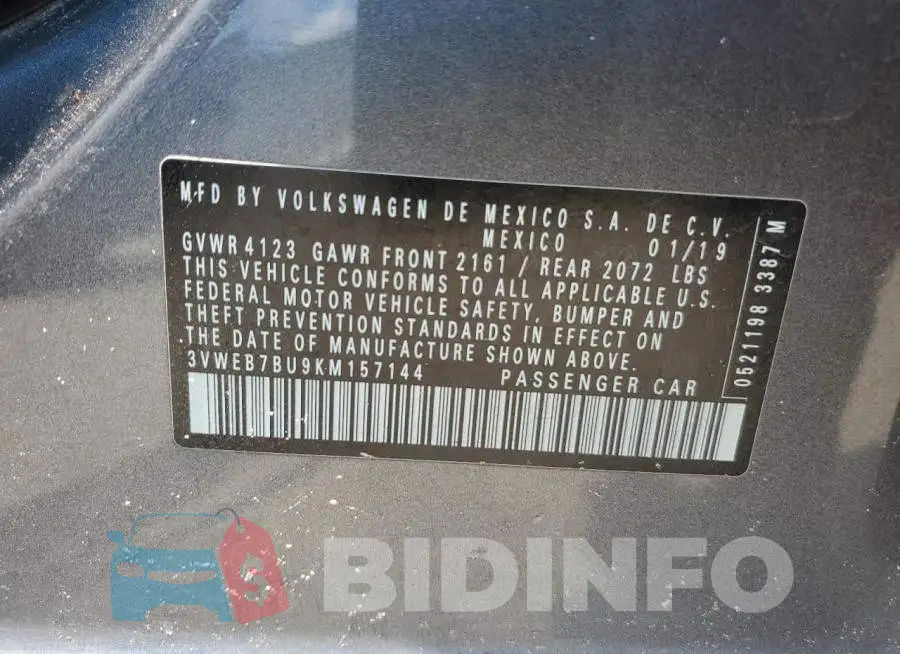 3VWEB7BU9KM157144 Photo# 12