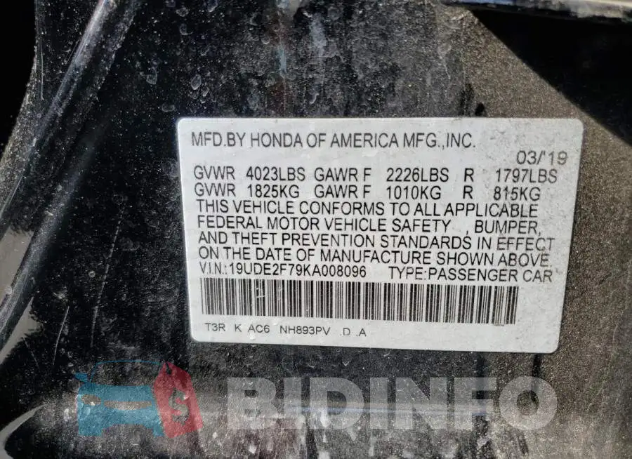 19UDE2F79KA008096 Photo# 13