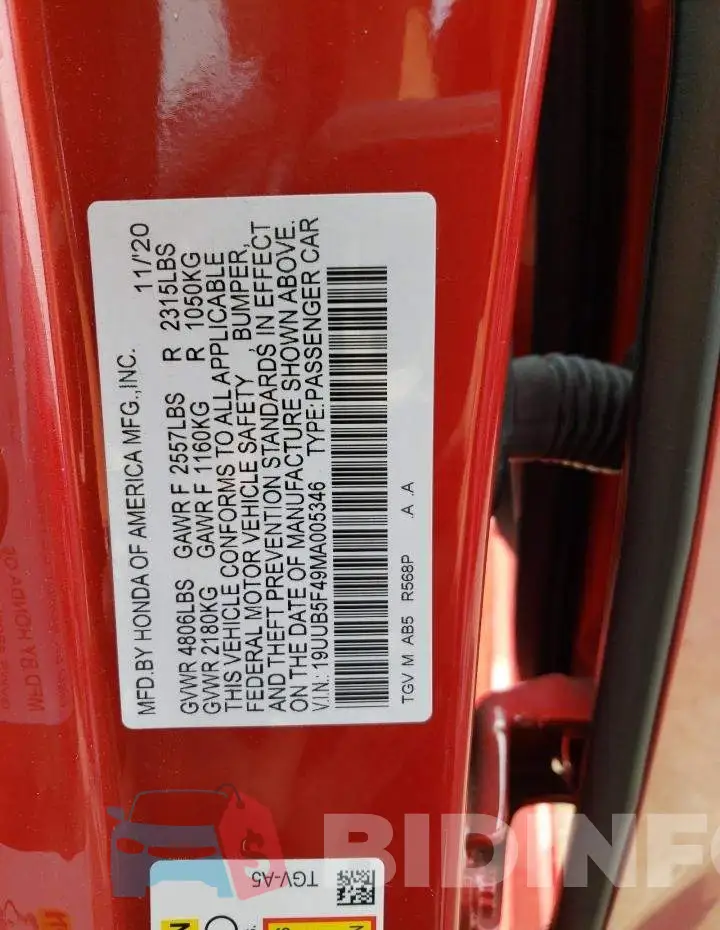 19UUB5F49MA005346 Photo# 12