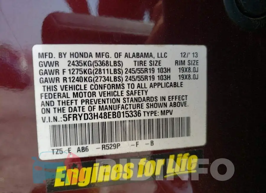 5FRYD3H48EB015336 Photo# 13