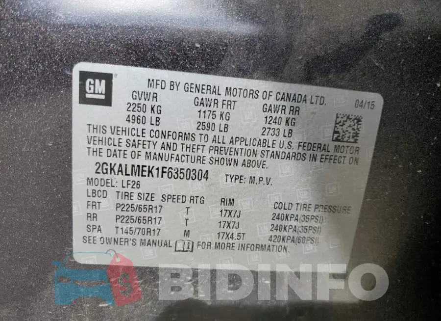 2GKALMEK1F6350304 Photo# 13