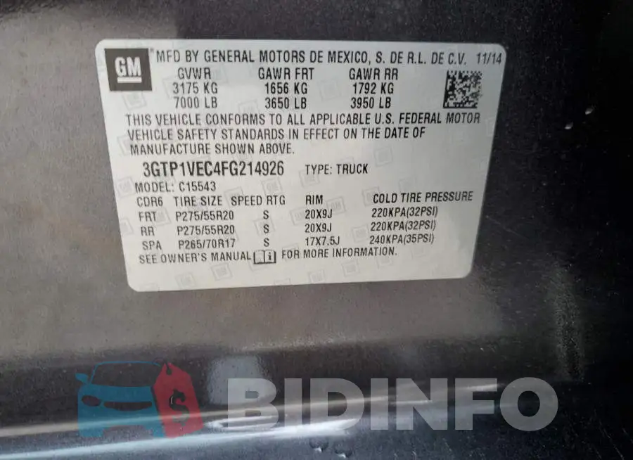 3GTP1VEC4FG214926 Photo# 12
