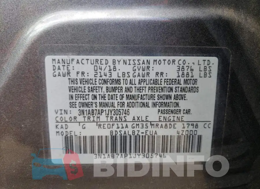 3N1AB7AP1JY305746 Photo# 13