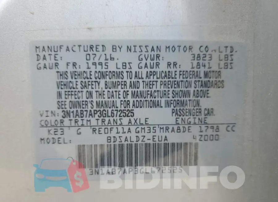 3N1AB7AP3GL672525 Photo# 13