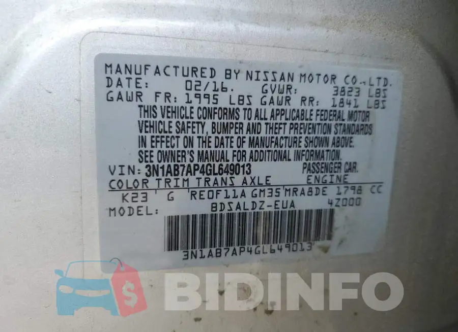 3N1AB7AP4GL649013 Photo# 13