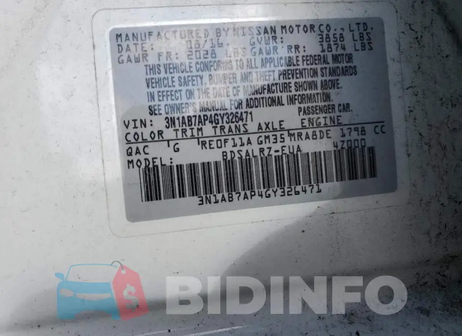 3N1AB7AP4GY326471 Photo# 12