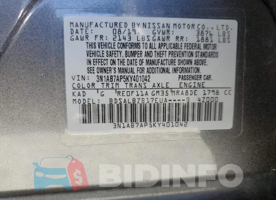 3N1AB7AP5KY401042 Photo# 12