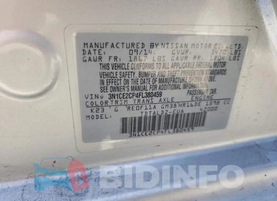 3N1CE2CP4FL380459 Photo# 12