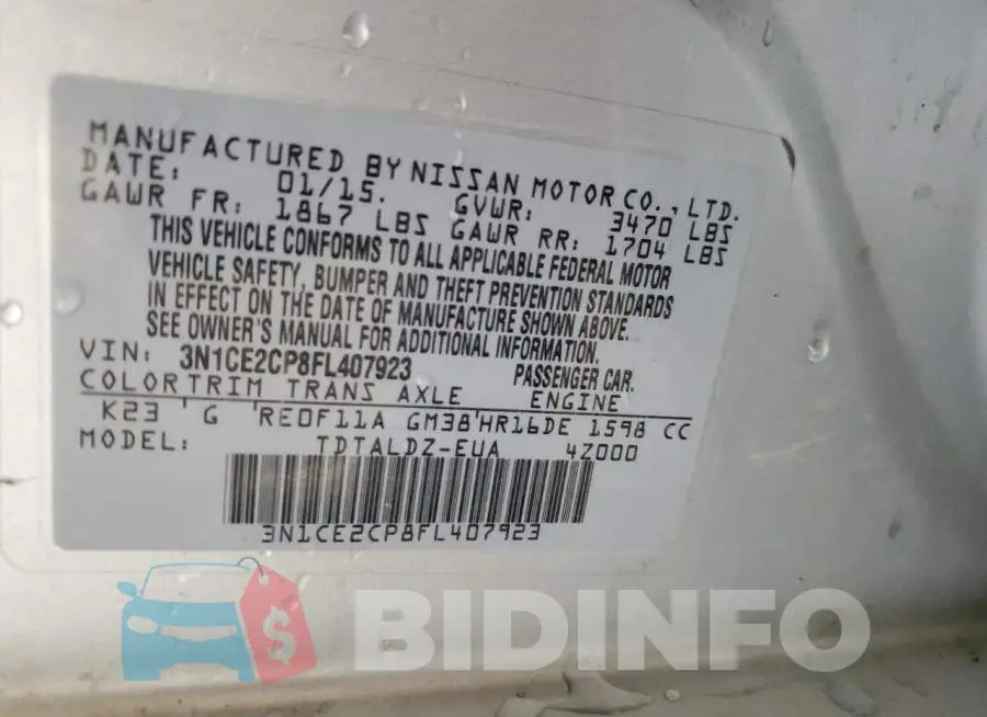 3N1CE2CP8FL407923 Photo# 12
