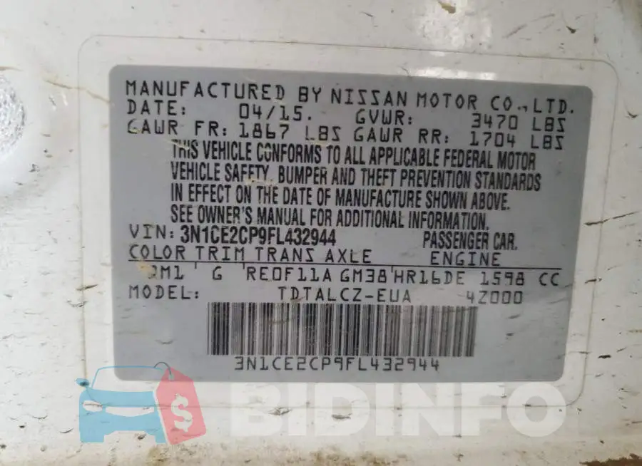 3N1CE2CP9FL432944 Photo# 12