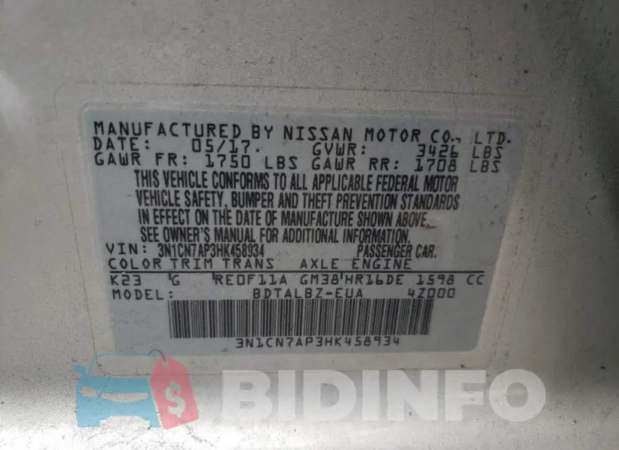 3N1CN7AP3HK458934 Photo# 12