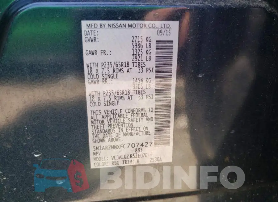 5N1AR2MNXFC707427 Photo# 12