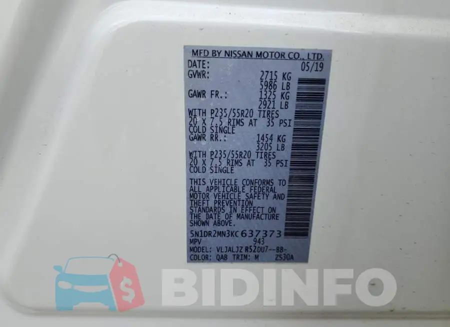5N1DR2MN3KC637373 Photo# 13