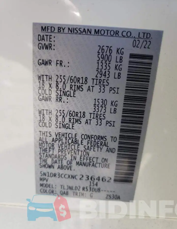 5N1DR3CCXNC236462 Photo# 14