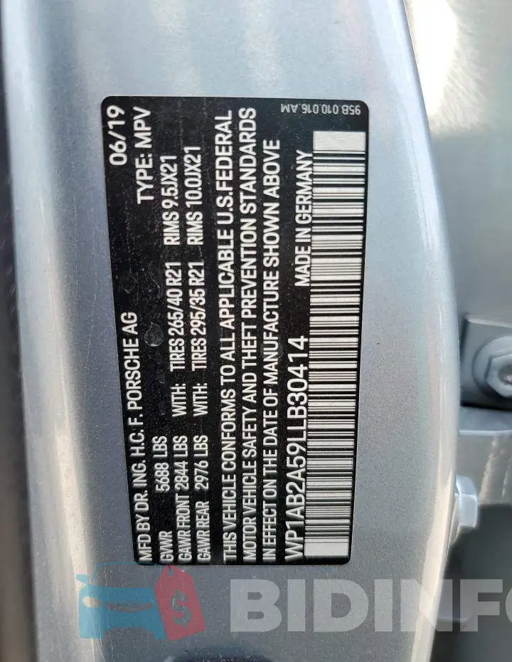 WP1AB2A59LLB30414 Photo# 13