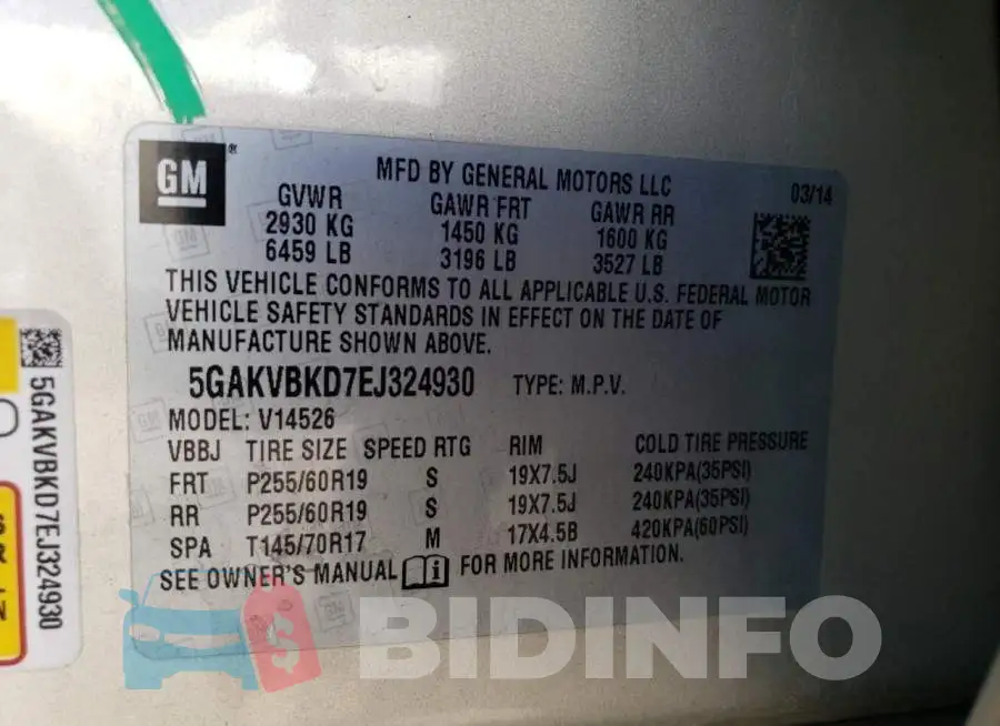 5GAKVBKD7EJ324930 Photo# 13