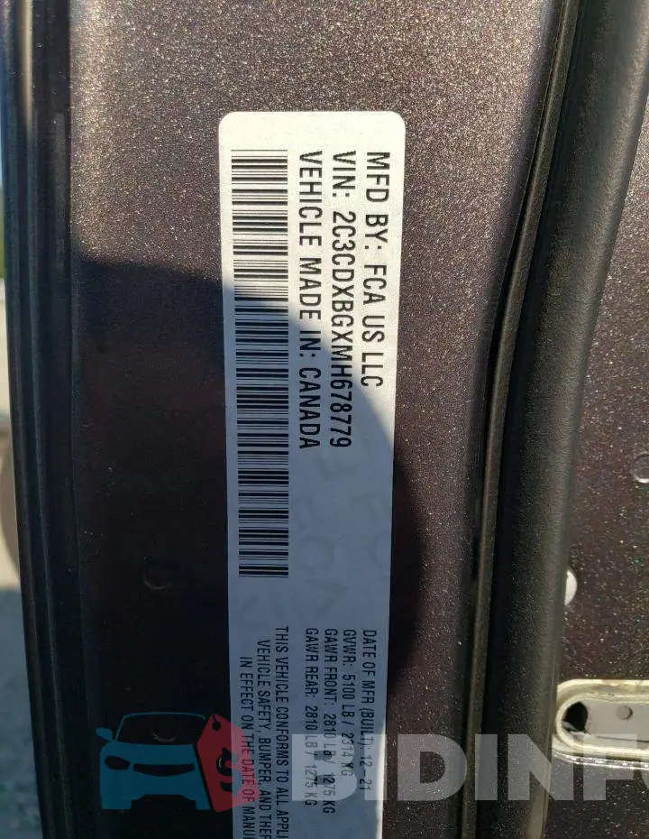 2C3CDXBGXMH678779 Photo# 13