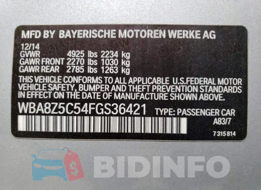 WBA8Z5C54FGS36421 Photo# 12