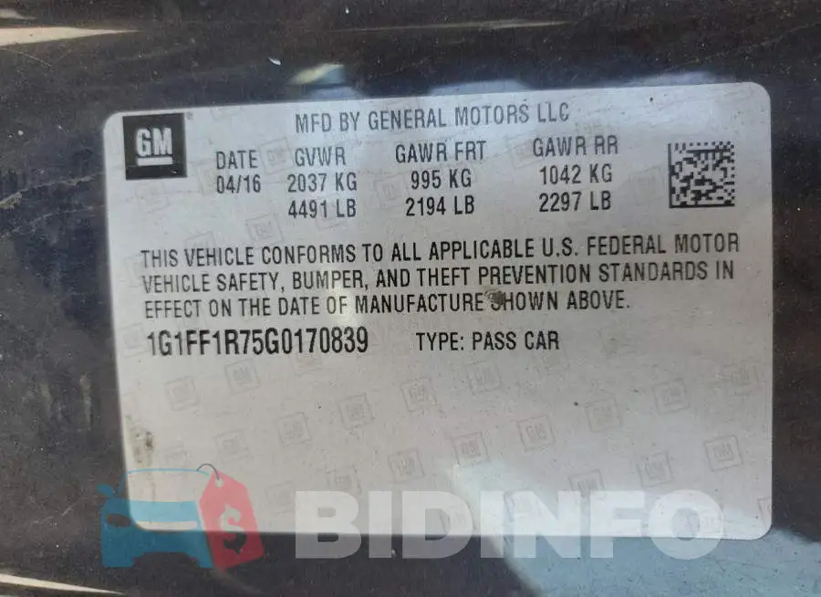 1G1FF1R75G0170839 Photo# 12