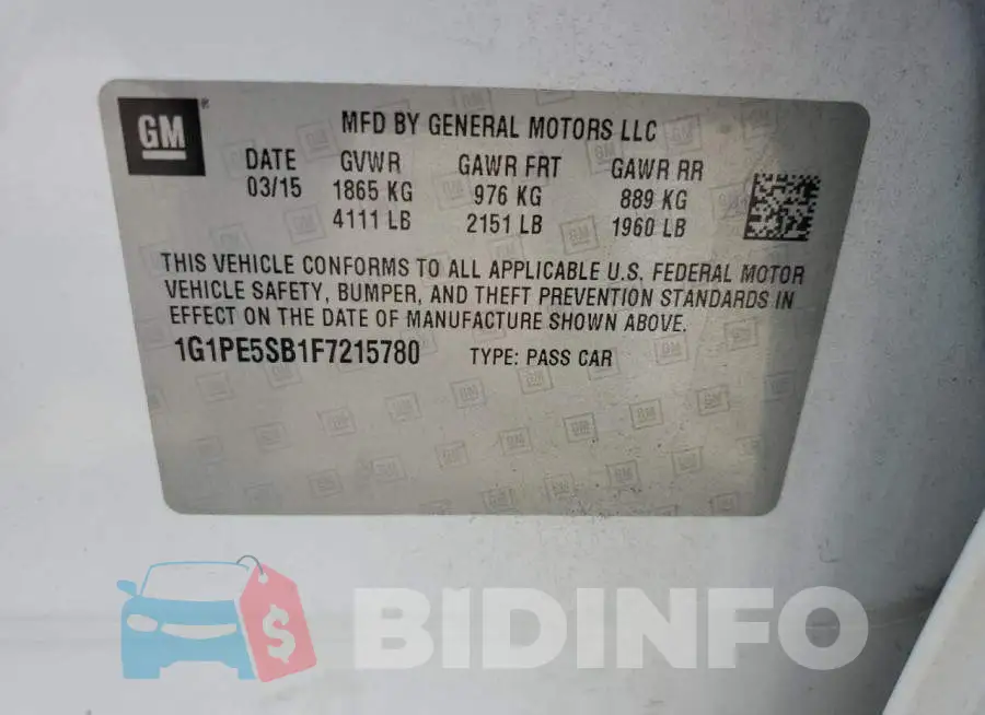 1G1PE5SB1F7215780 Photo# 12