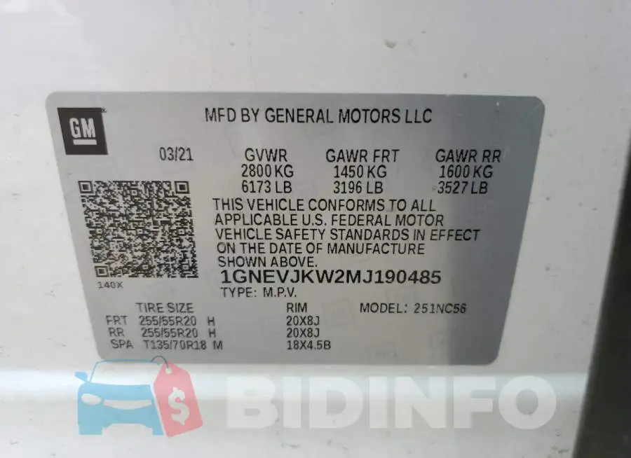 1GNEVJKW2MJ190485 Photo# 14