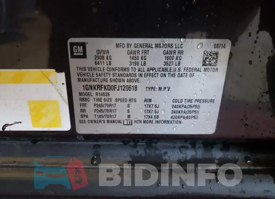 1GNKRFKD0FJ120618 Photo# 14