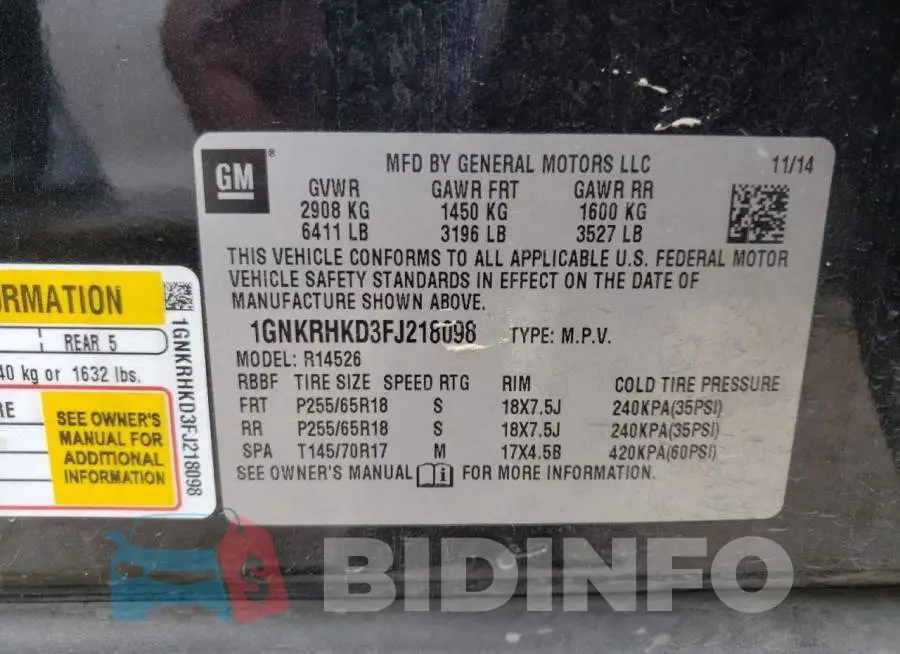 1GNKRHKD3FJ218098 Photo# 13