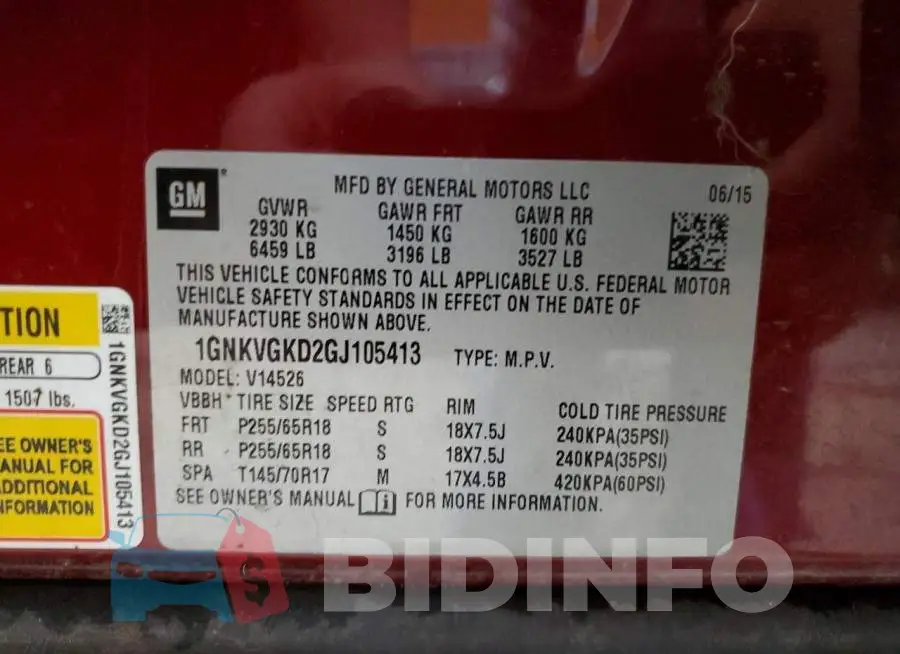 1GNKVGKD2GJ105413 Photo# 13