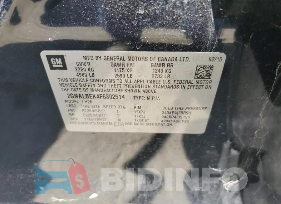 2GNALBEK4F6302514 Photo# 13