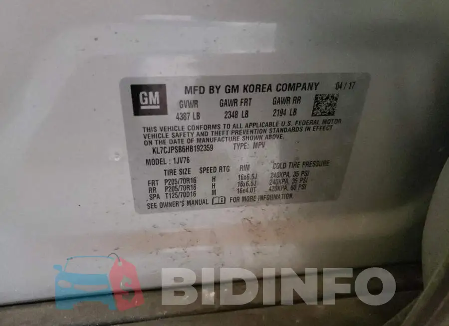 KL7CJPSB6HB192359 Photo# 13