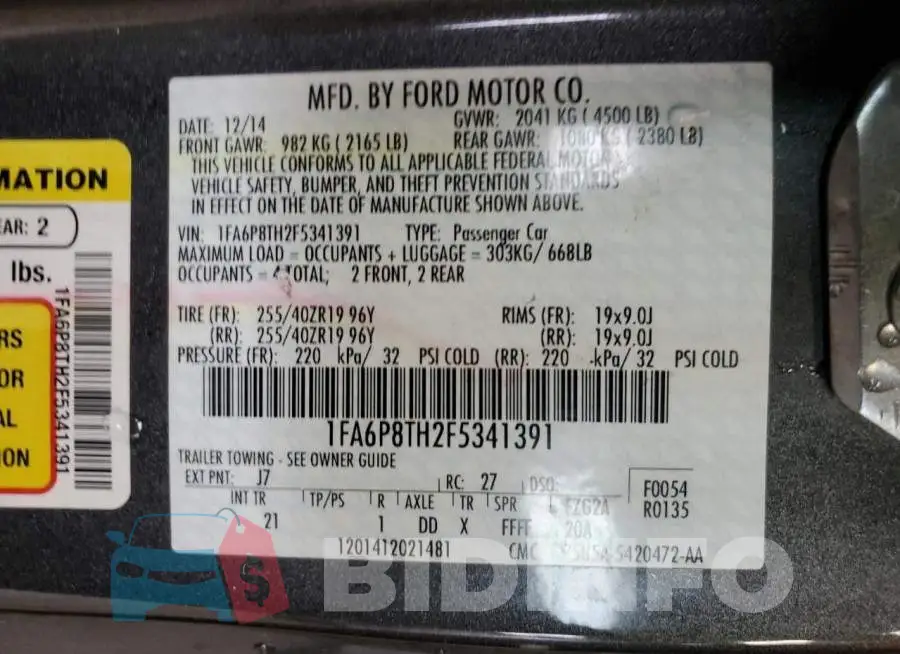1FA6P8TH2F5341391 Photo# 12