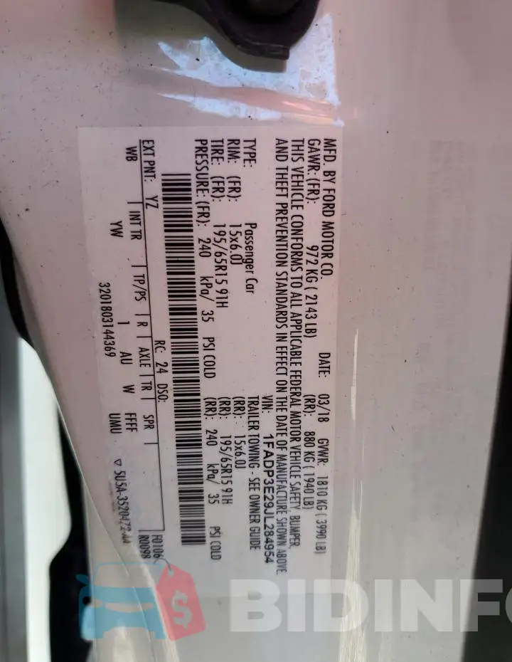 1FADP3E29JL284954 Photo# 12