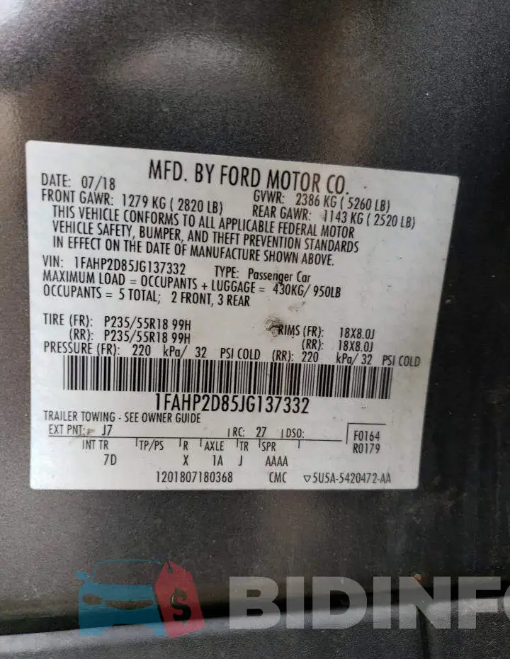 1FAHP2D85JG137332 Photo# 12