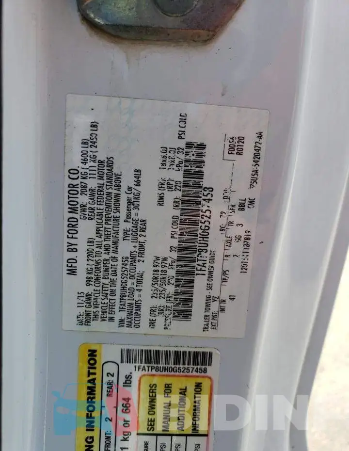 1FATP8UH0G5257458 Photo# 12