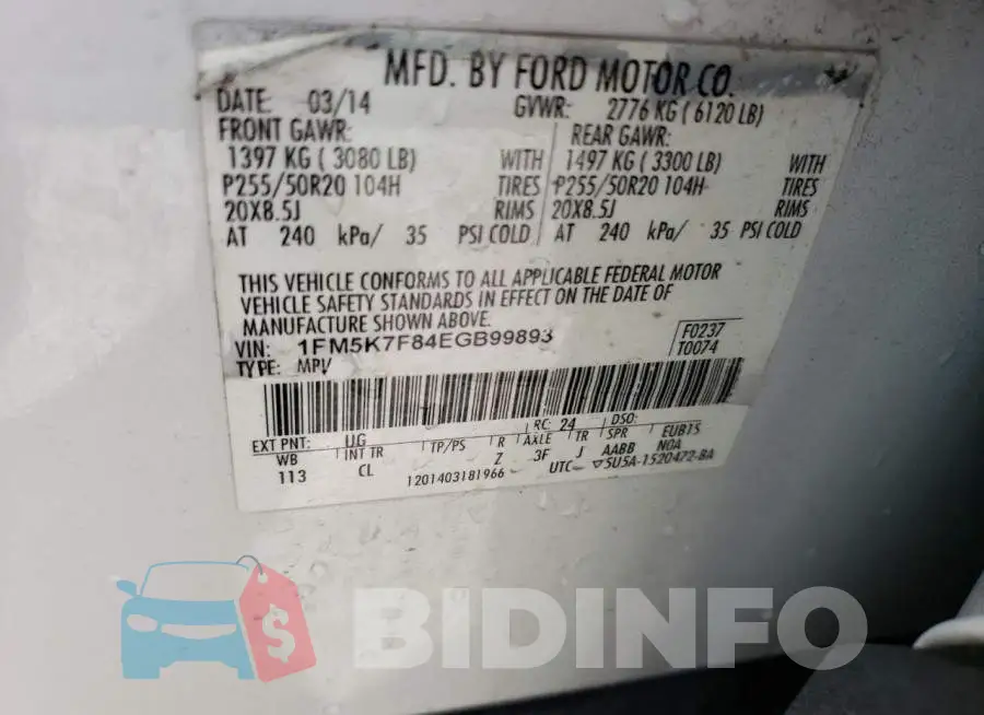 1FM5K7F84EGB99893 Photo# 14