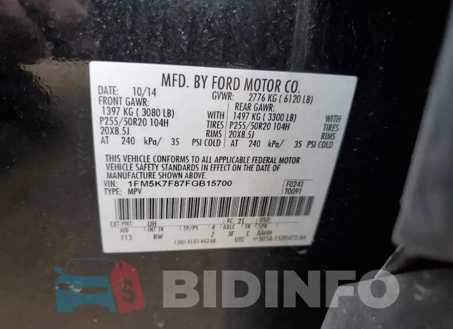 1FM5K7F87FGB15700 Photo# 13