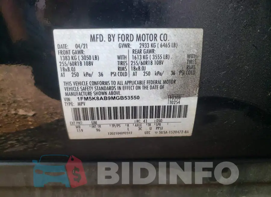 1FM5K8AB9MGB53550 Photo# 12