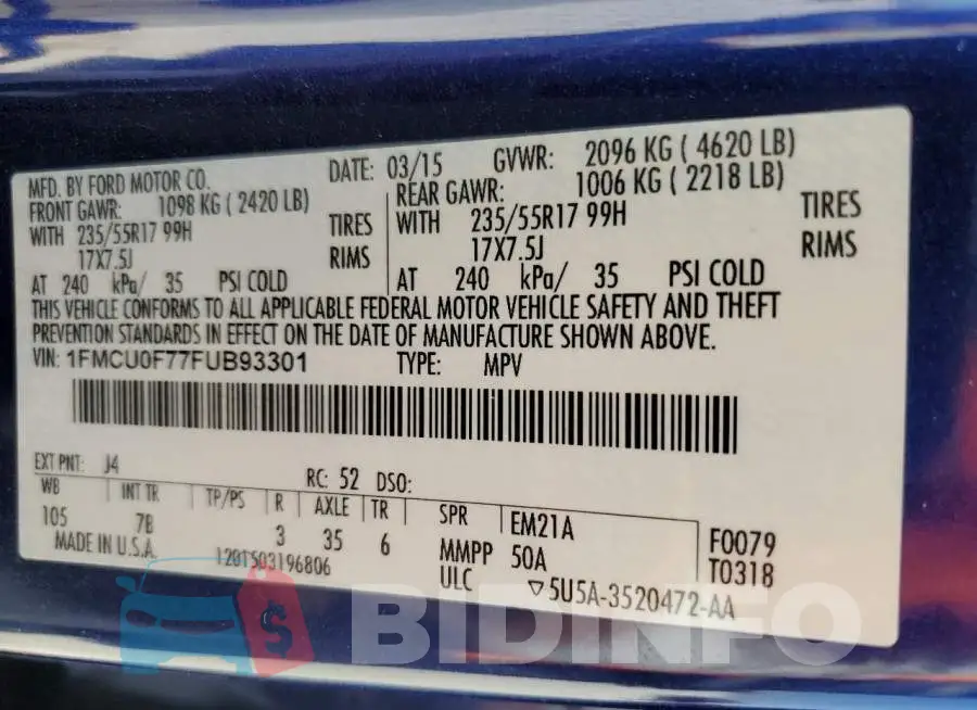 1FMCU0F77FUB93301 Photo# 14