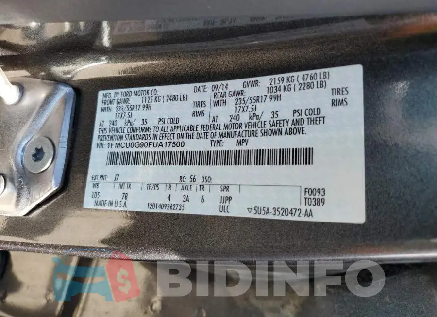1FMCU0G90FUA17500 Photo# 12