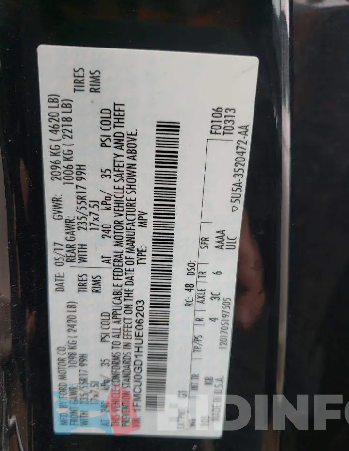 1FMCU0GD1HUE06203 Photo# 13