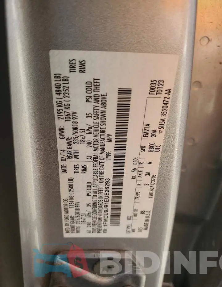 1FMCU9J91EUE26293 Photo# 12