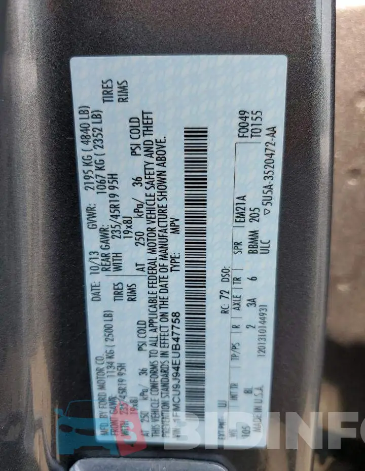 1FMCU9J94EUB47758 Photo# 12