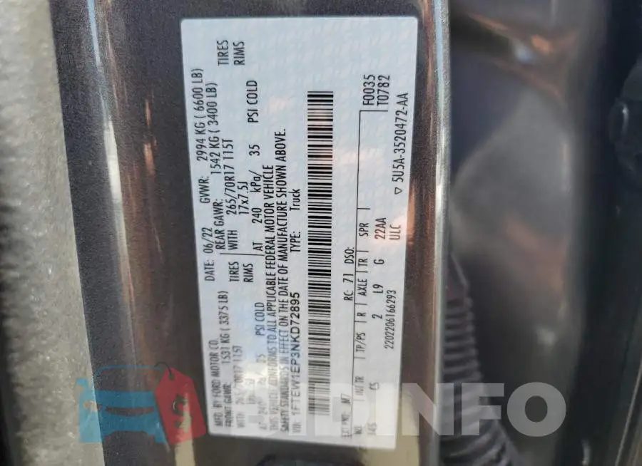 1FTEW1EP3NKD72895 Photo# 12