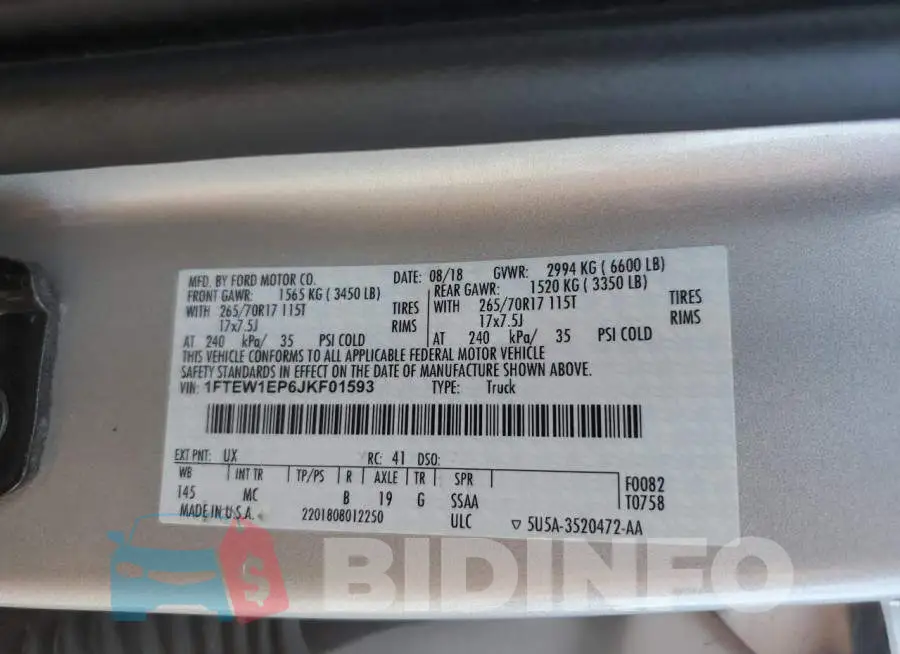 1FTEW1EP6JKF01593 Photo# 12