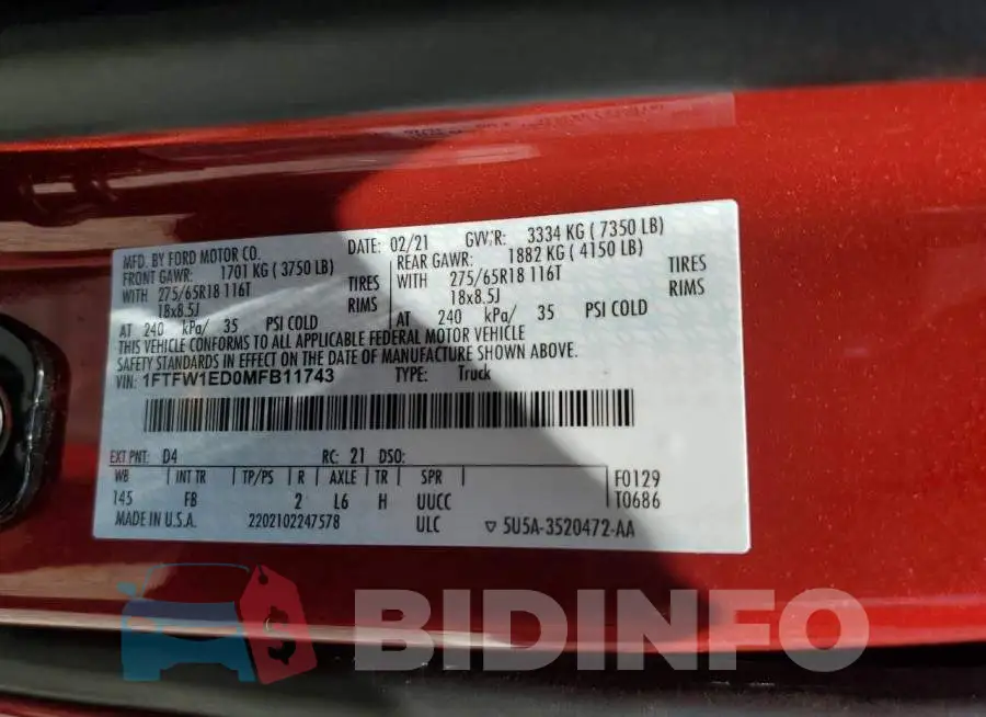 1FTFW1ED0MFB11743 Photo# 12