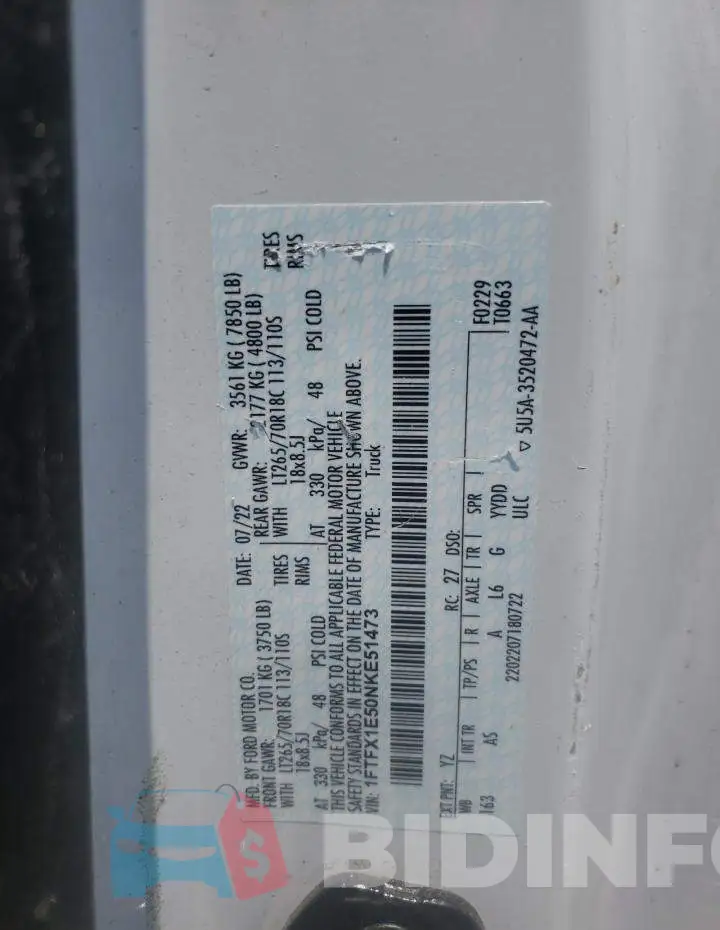 1FTFX1E50NKE51473 Photo# 12